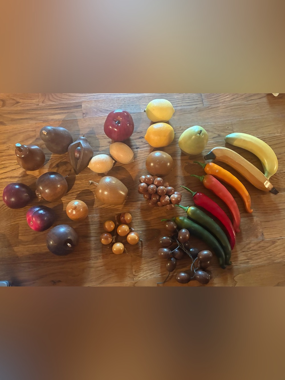 MCM decorative fruit pieces, wood/plastic, Vintage